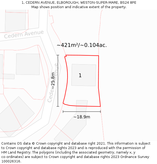 1, CEDERN AVENUE, ELBOROUGH, WESTON-SUPER-MARE, BS24 8PE: Plot and title map