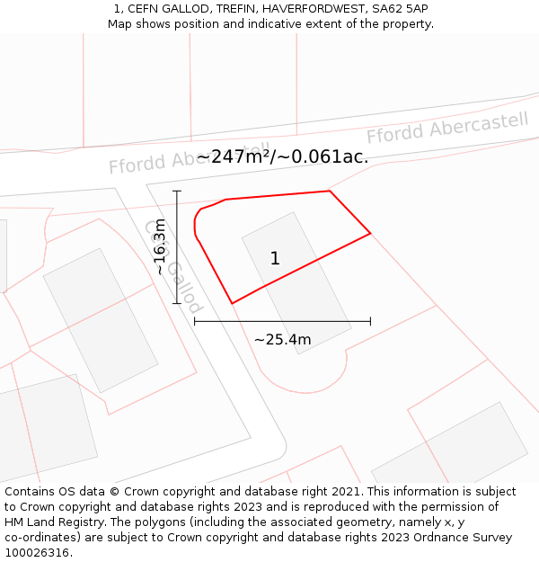 1, CEFN GALLOD, TREFIN, HAVERFORDWEST, SA62 5AP: Plot and title map