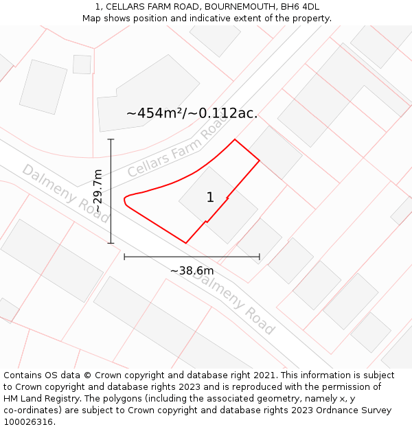 1, CELLARS FARM ROAD, BOURNEMOUTH, BH6 4DL: Plot and title map