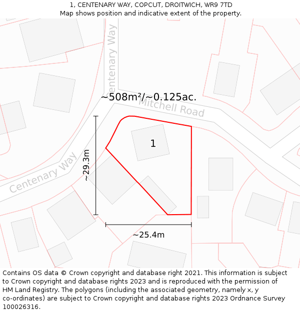 1, CENTENARY WAY, COPCUT, DROITWICH, WR9 7TD: Plot and title map