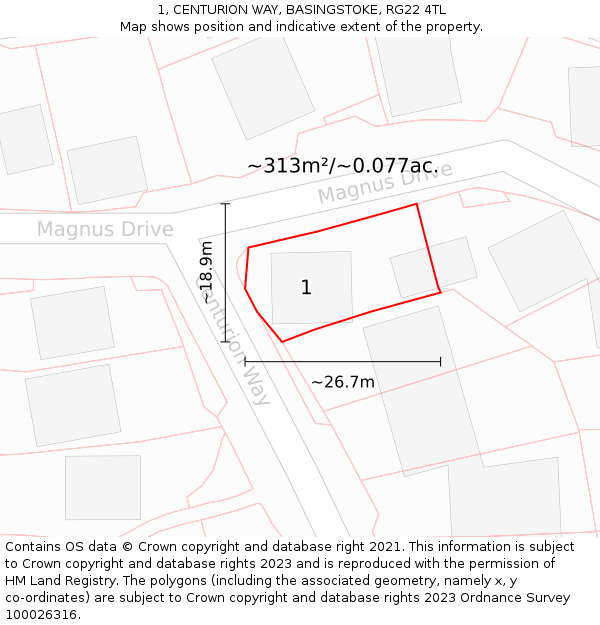 1, CENTURION WAY, BASINGSTOKE, RG22 4TL: Plot and title map