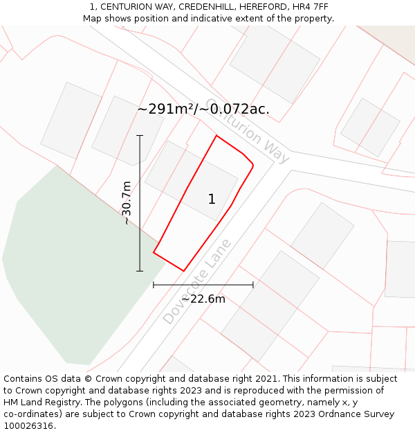 1, CENTURION WAY, CREDENHILL, HEREFORD, HR4 7FF: Plot and title map