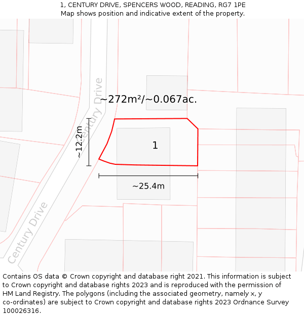 1, CENTURY DRIVE, SPENCERS WOOD, READING, RG7 1PE: Plot and title map