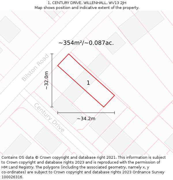 1, CENTURY DRIVE, WILLENHALL, WV13 2JH: Plot and title map