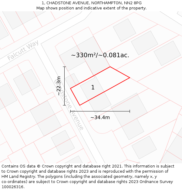 1, CHADSTONE AVENUE, NORTHAMPTON, NN2 8PG: Plot and title map