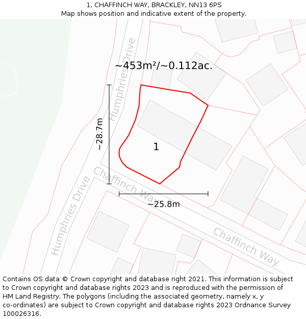 1, CHAFFINCH WAY, BRACKLEY, NN13 6PS: Plot and title map