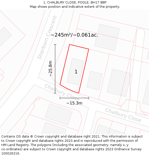 1, CHALBURY CLOSE, POOLE, BH17 8BP: Plot and title map