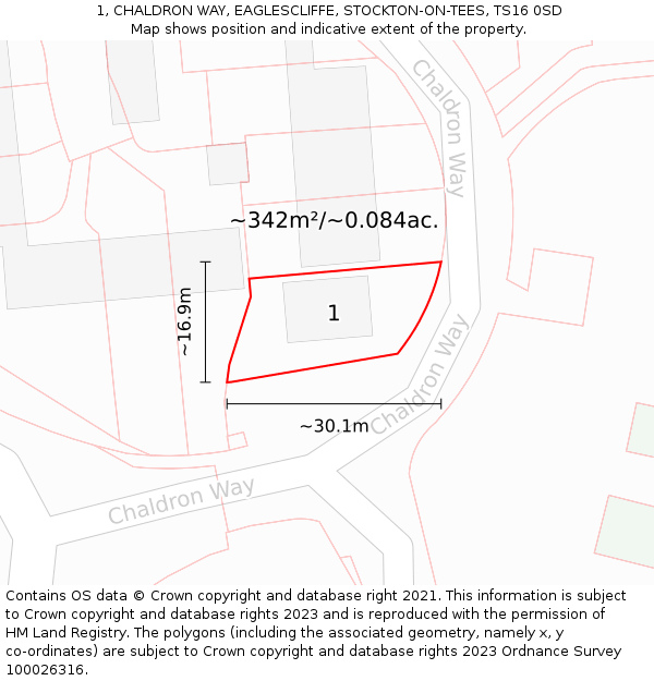 1, CHALDRON WAY, EAGLESCLIFFE, STOCKTON-ON-TEES, TS16 0SD: Plot and title map