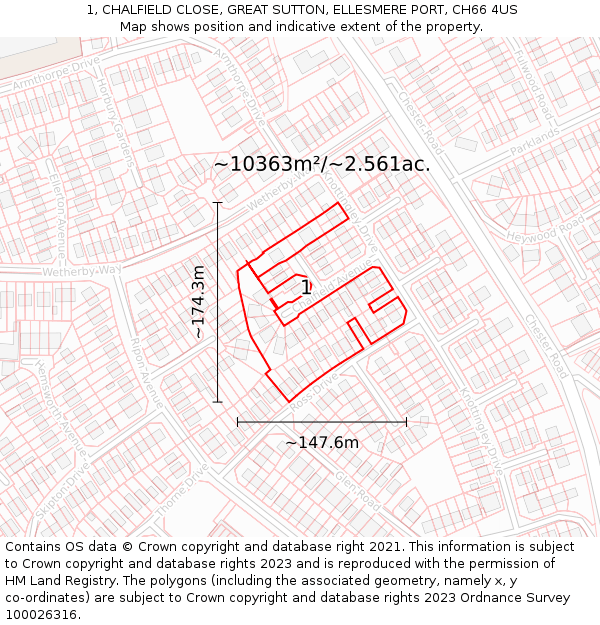 1, CHALFIELD CLOSE, GREAT SUTTON, ELLESMERE PORT, CH66 4US: Plot and title map