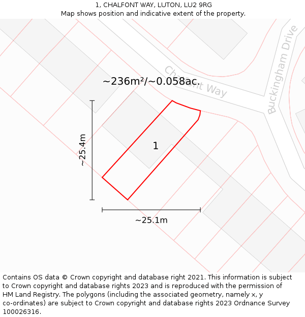 1, CHALFONT WAY, LUTON, LU2 9RG: Plot and title map