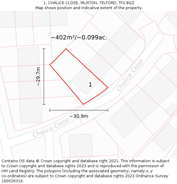 1, CHALICE CLOSE, MUXTON, TELFORD, TF2 8QZ: Plot and title map