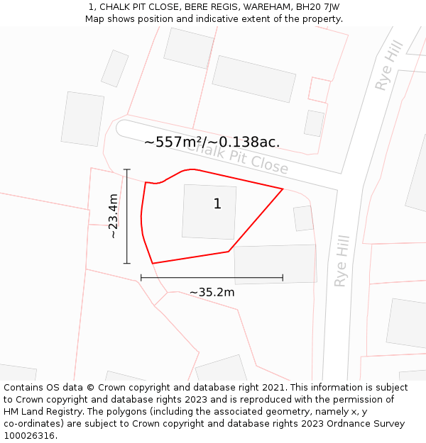 1, CHALK PIT CLOSE, BERE REGIS, WAREHAM, BH20 7JW: Plot and title map