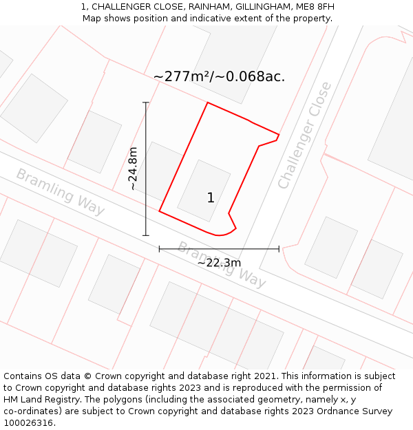 1, CHALLENGER CLOSE, RAINHAM, GILLINGHAM, ME8 8FH: Plot and title map