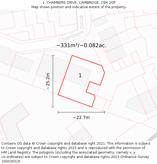 1, CHAMBERS DRIVE, CAMBRIDGE, CB4 2GP: Plot and title map