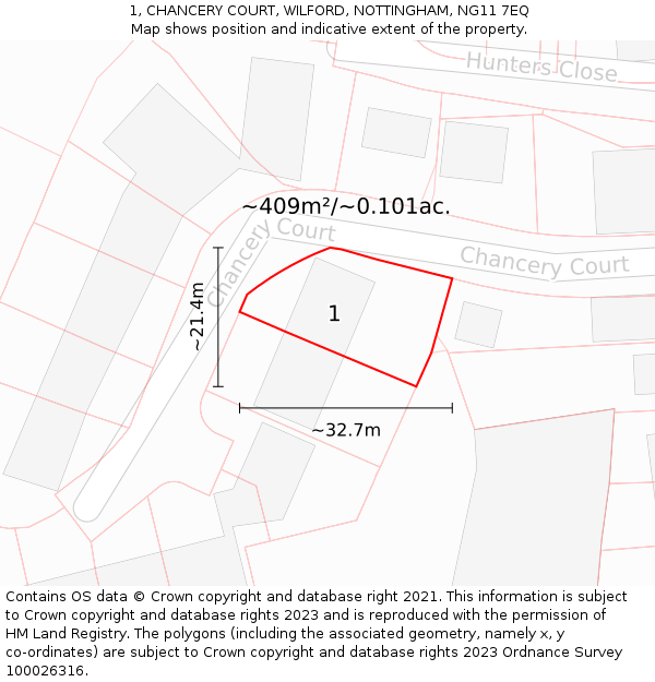 1, CHANCERY COURT, WILFORD, NOTTINGHAM, NG11 7EQ: Plot and title map