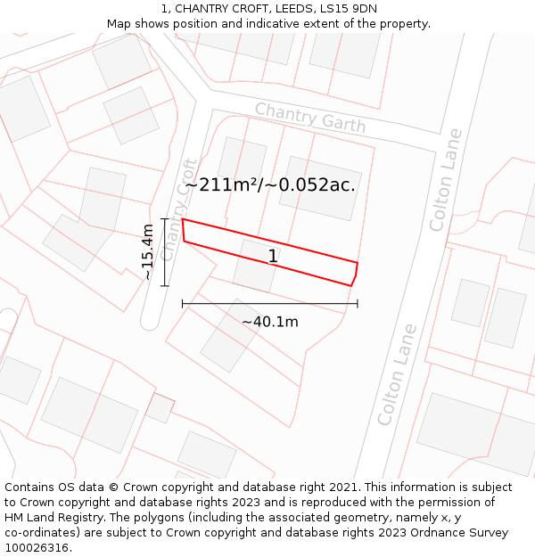 1, CHANTRY CROFT, LEEDS, LS15 9DN: Plot and title map