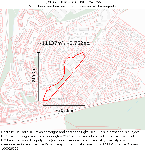 1, CHAPEL BROW, CARLISLE, CA1 2PP: Plot and title map