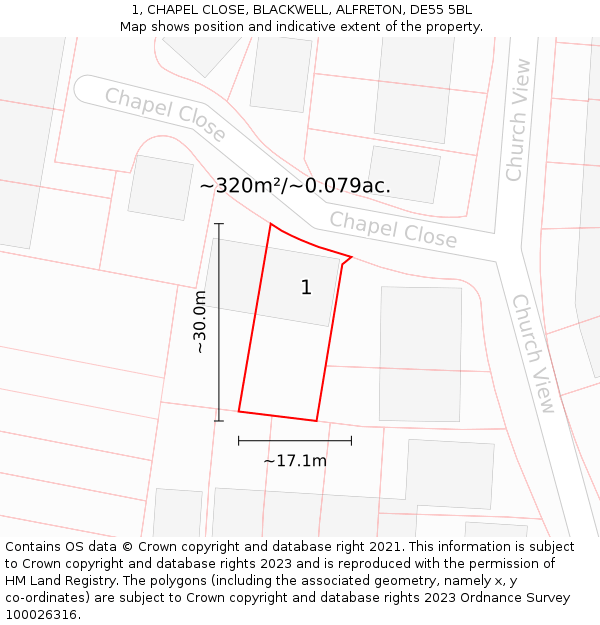 1, CHAPEL CLOSE, BLACKWELL, ALFRETON, DE55 5BL: Plot and title map