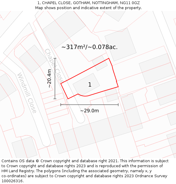 1, CHAPEL CLOSE, GOTHAM, NOTTINGHAM, NG11 0GZ: Plot and title map