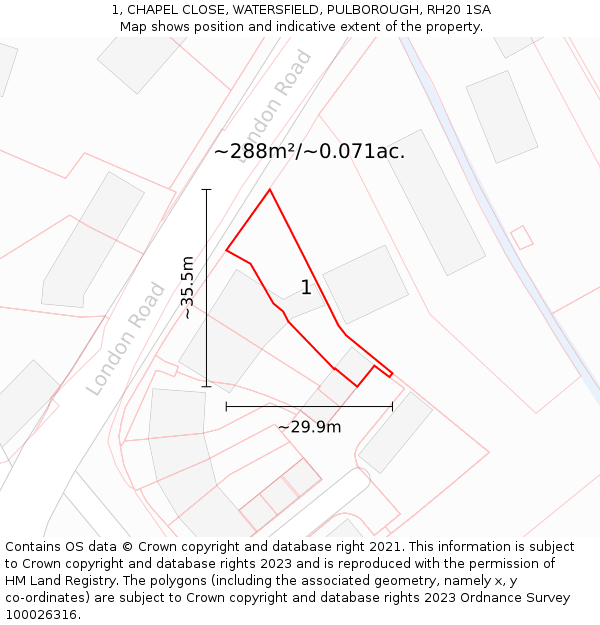 1, CHAPEL CLOSE, WATERSFIELD, PULBOROUGH, RH20 1SA: Plot and title map