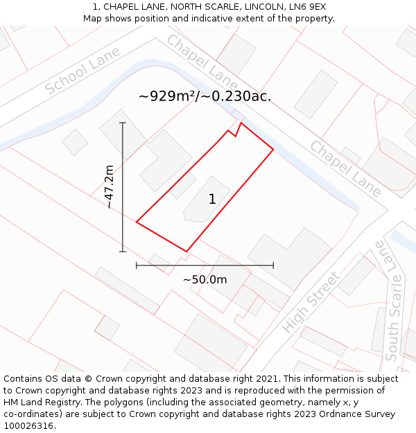 1, CHAPEL LANE, NORTH SCARLE, LINCOLN, LN6 9EX: Plot and title map