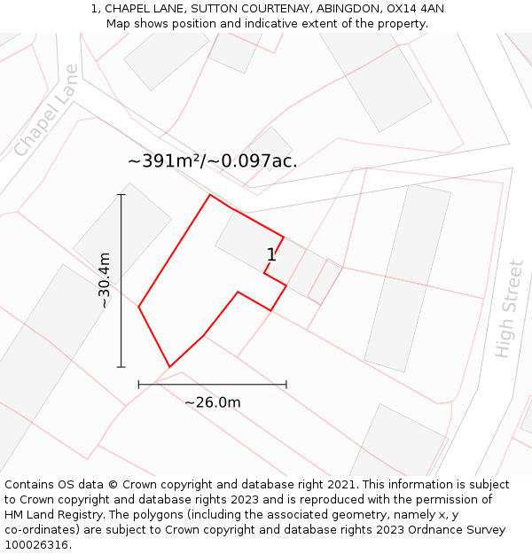 1, CHAPEL LANE, SUTTON COURTENAY, ABINGDON, OX14 4AN: Plot and title map