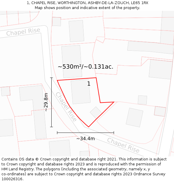 1, CHAPEL RISE, WORTHINGTON, ASHBY-DE-LA-ZOUCH, LE65 1RX: Plot and title map