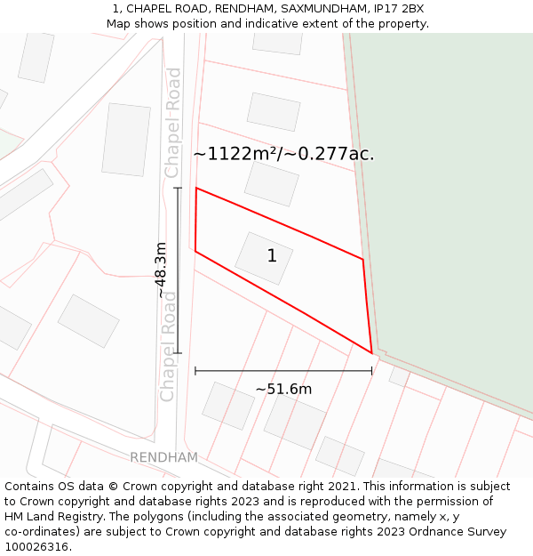 1, CHAPEL ROAD, RENDHAM, SAXMUNDHAM, IP17 2BX: Plot and title map