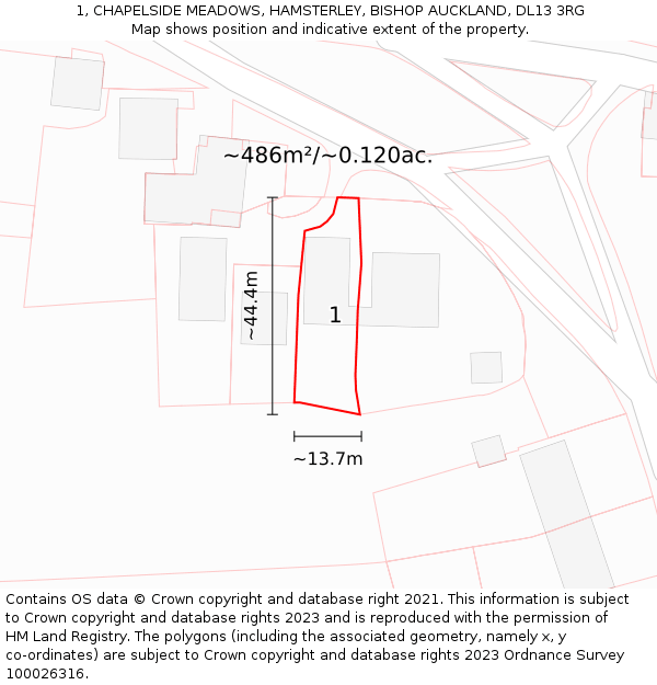 1, CHAPELSIDE MEADOWS, HAMSTERLEY, BISHOP AUCKLAND, DL13 3RG: Plot and title map