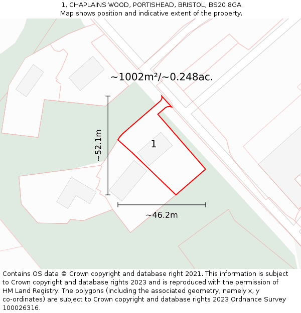 1, CHAPLAINS WOOD, PORTISHEAD, BRISTOL, BS20 8GA: Plot and title map