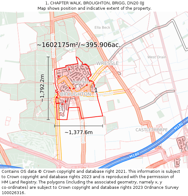 1, CHAPTER WALK, BROUGHTON, BRIGG, DN20 0JJ: Plot and title map