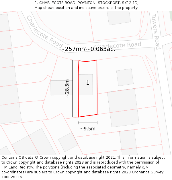 1, CHARLECOTE ROAD, POYNTON, STOCKPORT, SK12 1DJ: Plot and title map