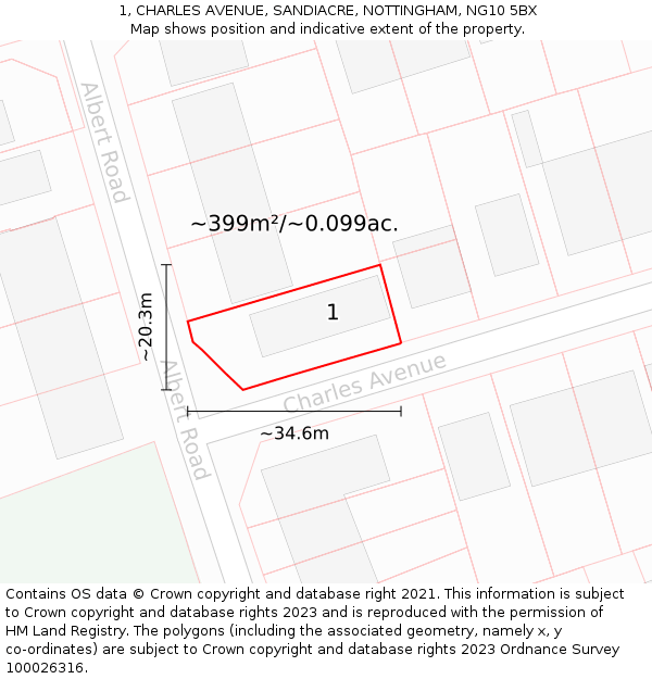 1, CHARLES AVENUE, SANDIACRE, NOTTINGHAM, NG10 5BX: Plot and title map