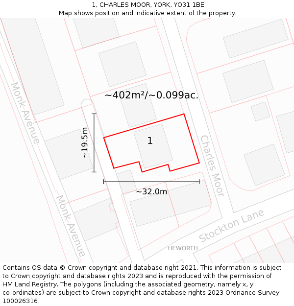 1, CHARLES MOOR, YORK, YO31 1BE: Plot and title map