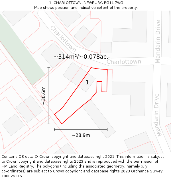 1, CHARLOTTOWN, NEWBURY, RG14 7WG: Plot and title map