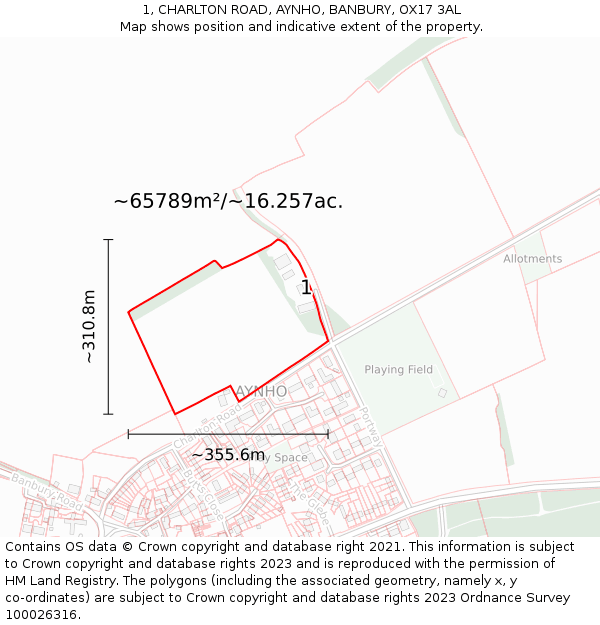 1, CHARLTON ROAD, AYNHO, BANBURY, OX17 3AL: Plot and title map