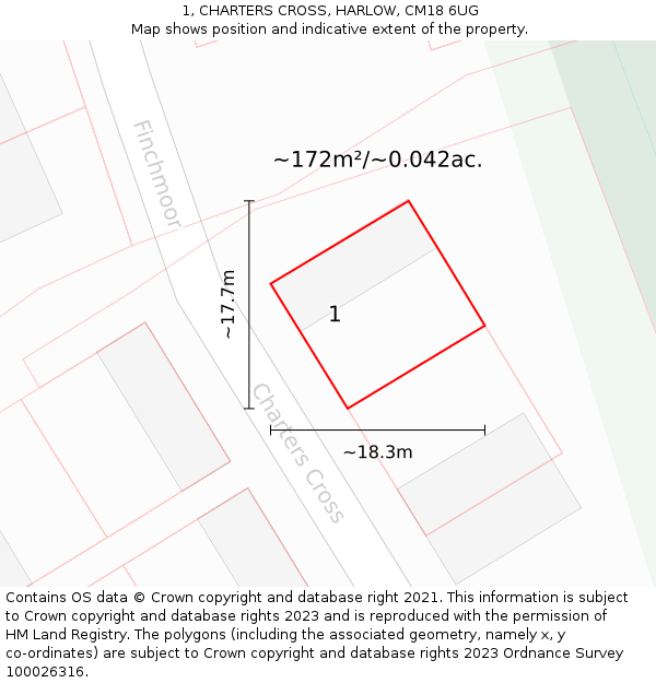 1, CHARTERS CROSS, HARLOW, CM18 6UG: Plot and title map