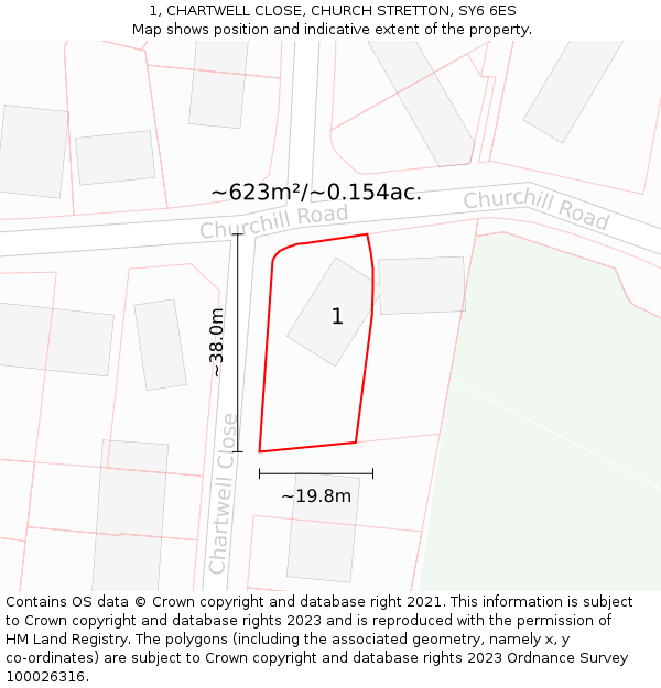 1, CHARTWELL CLOSE, CHURCH STRETTON, SY6 6ES: Plot and title map