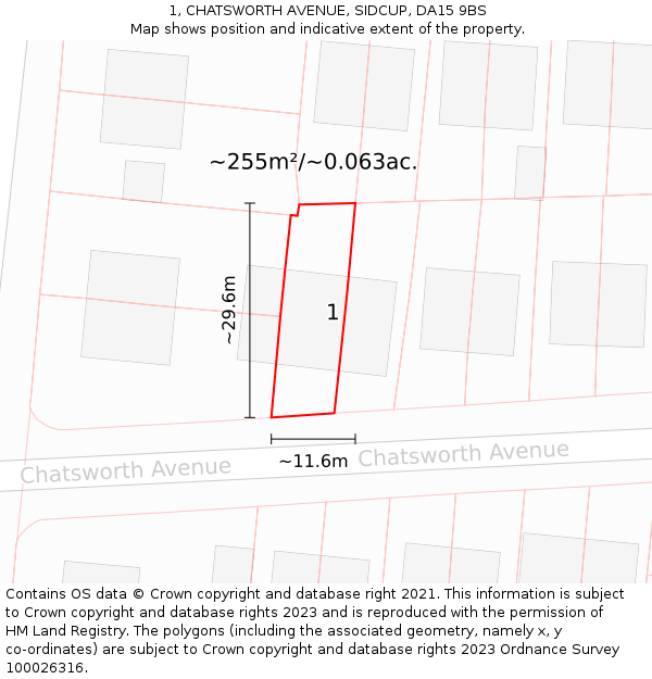 1, CHATSWORTH AVENUE, SIDCUP, DA15 9BS: Plot and title map