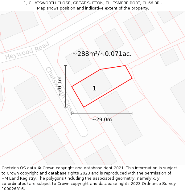 1, CHATSWORTH CLOSE, GREAT SUTTON, ELLESMERE PORT, CH66 3PU: Plot and title map