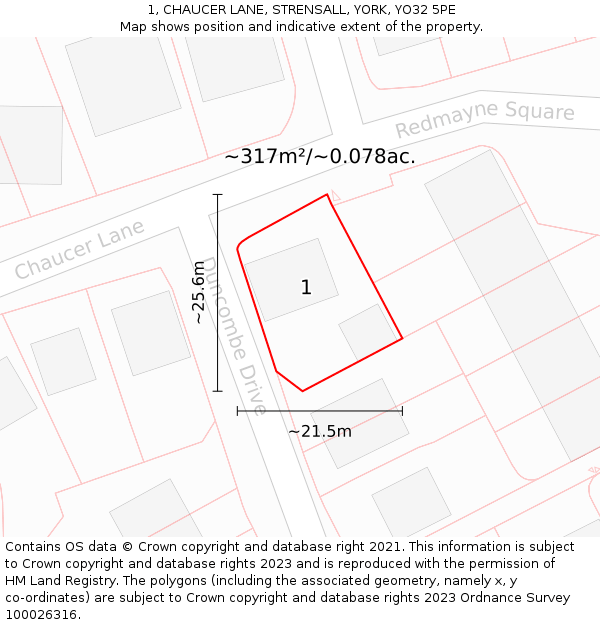 1, CHAUCER LANE, STRENSALL, YORK, YO32 5PE: Plot and title map