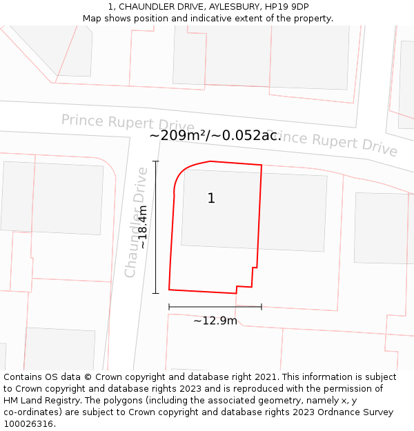 1, CHAUNDLER DRIVE, AYLESBURY, HP19 9DP: Plot and title map