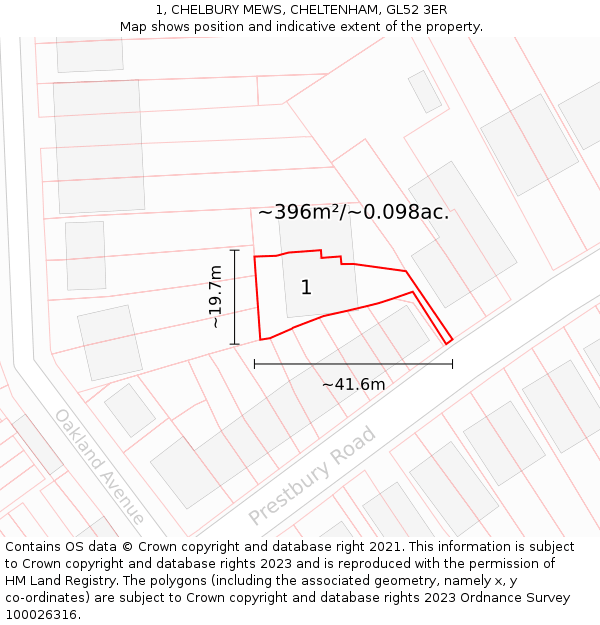 1, CHELBURY MEWS, CHELTENHAM, GL52 3ER: Plot and title map