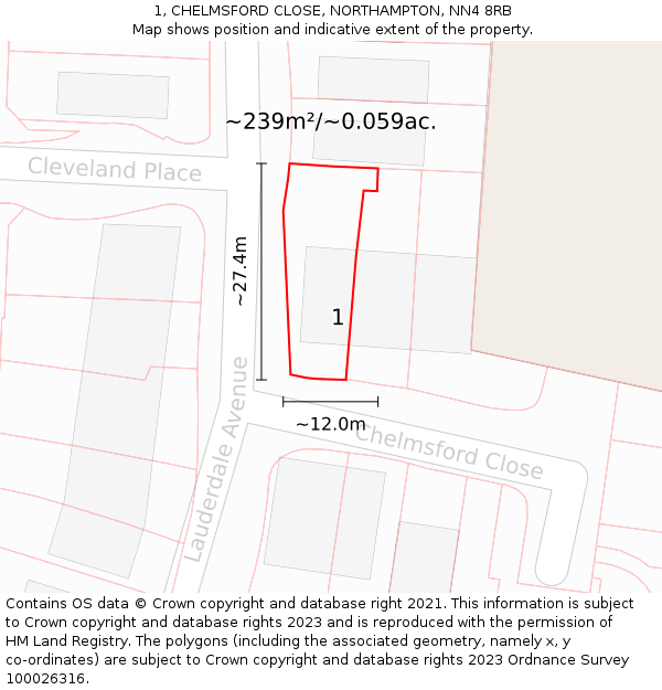 1, CHELMSFORD CLOSE, NORTHAMPTON, NN4 8RB: Plot and title map