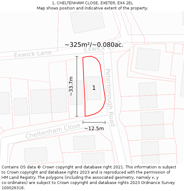 1, CHELTENHAM CLOSE, EXETER, EX4 2EL: Plot and title map