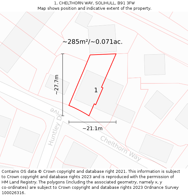 1, CHELTHORN WAY, SOLIHULL, B91 3FW: Plot and title map