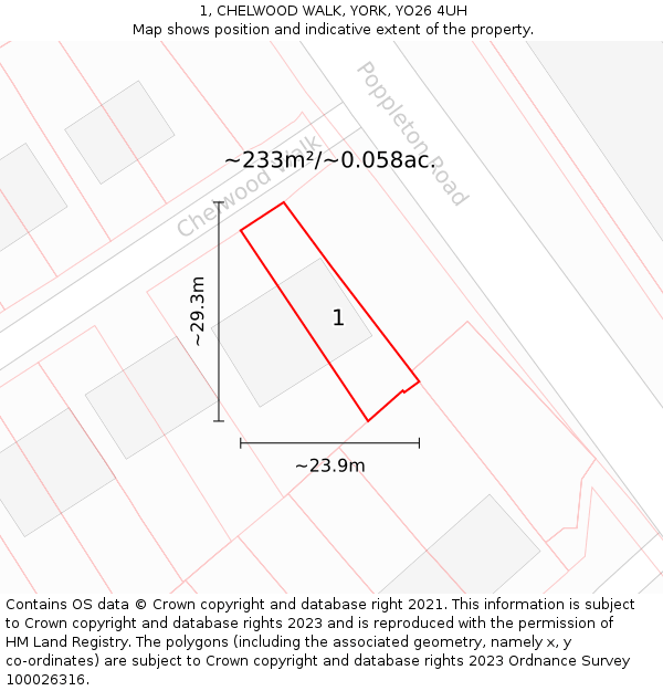 1, CHELWOOD WALK, YORK, YO26 4UH: Plot and title map