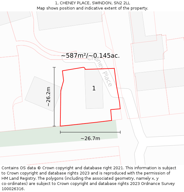 1, CHENEY PLACE, SWINDON, SN2 2LL: Plot and title map