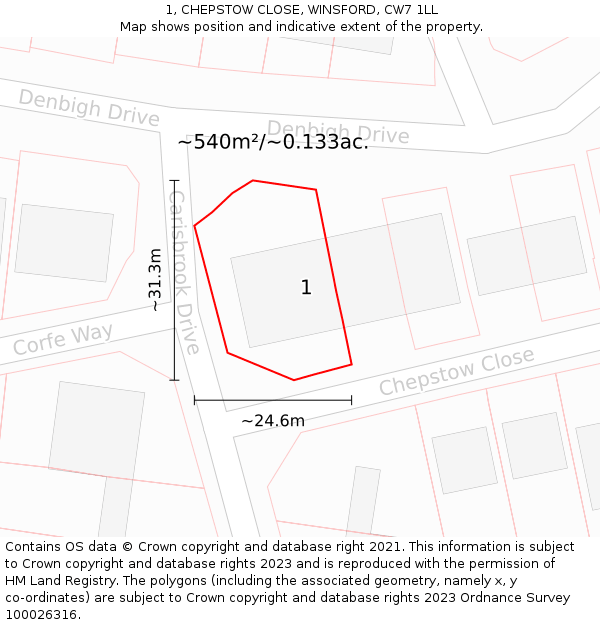 1, CHEPSTOW CLOSE, WINSFORD, CW7 1LL: Plot and title map