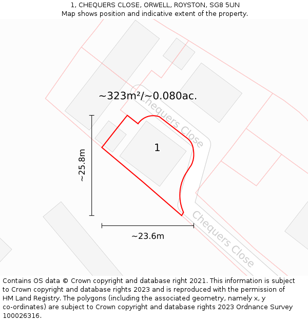 1, CHEQUERS CLOSE, ORWELL, ROYSTON, SG8 5UN: Plot and title map